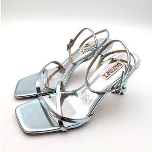 Badgley Mischka Ivette Pearl Heel Evening Sandals Women's Blue Size US7M EU38